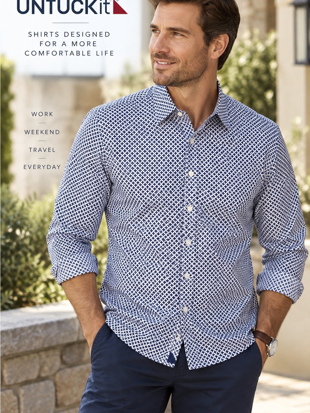 UNTUCKit Moreschi Men’s Large Regular Fit Geometric Button Down Shirt